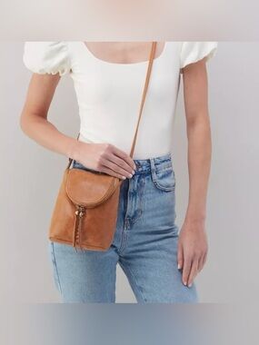 HOBO Cognac Brown Leather Crossbody with Tassel Zip